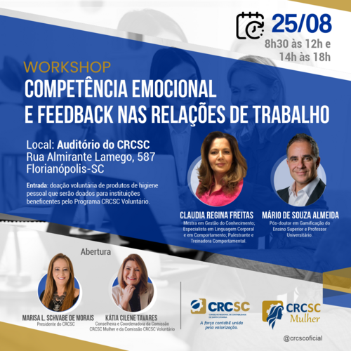 Competência Emocional e Feedback nas Relações de Trabalho será tema de Workshop do CRCSC