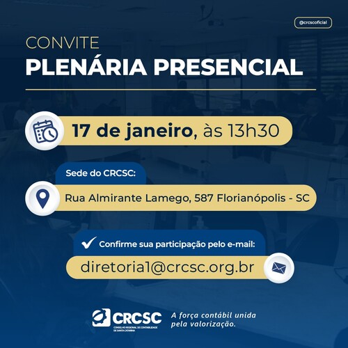 Primeira Plenária Ordinária de 2024 do CRCSC acontece no dia 17 de janeiro 